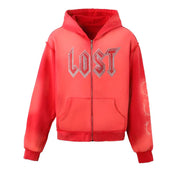 Lost Intricacy Washed Red Rhinestone Zip Up